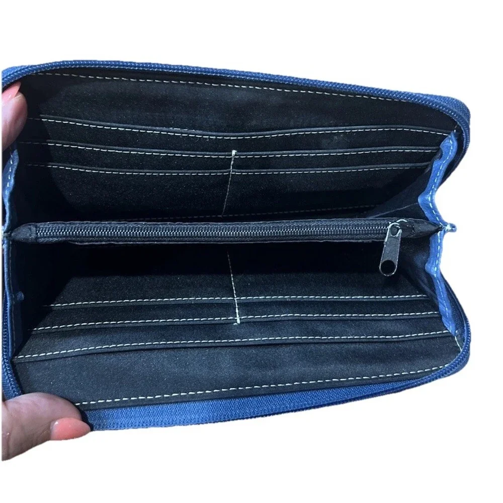 Tignanello Blue Pebbled Genuine Leather Zip Around Wallet Organizer Pocketbook